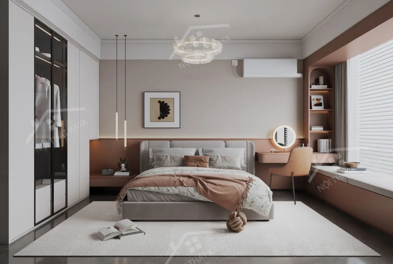Bộ nội thất phòng ngủ HDF PN007 (Giường - Bàn làm việc - Tủ đầu giường - Bàn trang điểm)