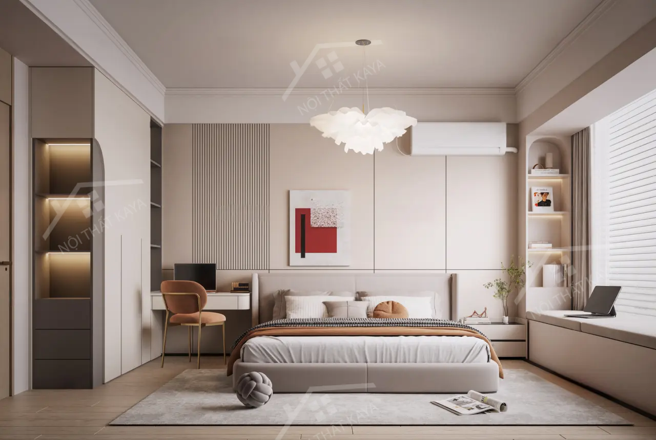 Bộ nội thất phòng ngủ HDF PN007 (Giường - Bàn làm việc - Tủ đầu giường - Bàn trang điểm)